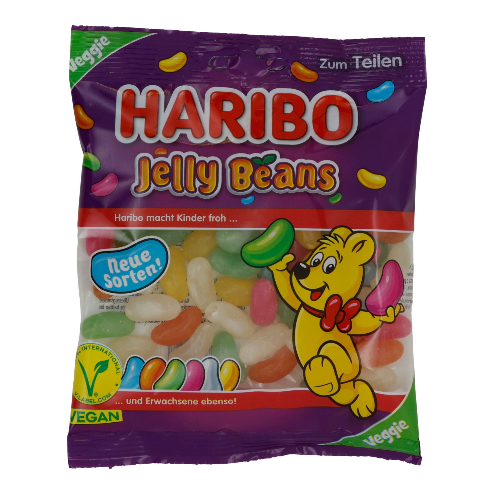 HARIBO Jelly Beans Veggie | Fruchtgummi ohne Gelatine | 6 Sorten inkl. Überraschungsgeschmack | 160 g | Vegan HARIBO